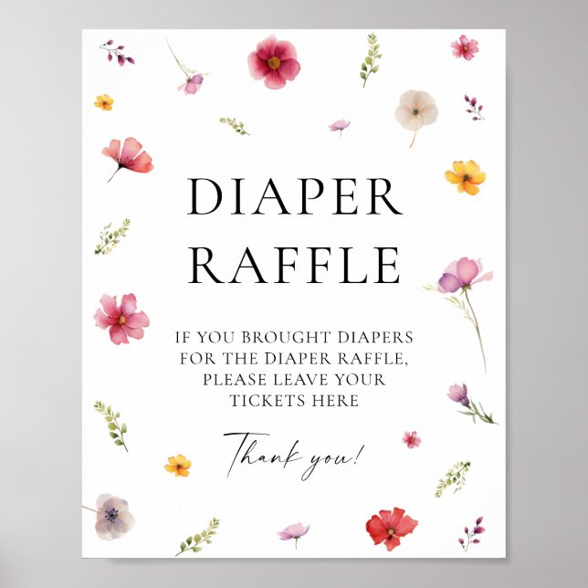 Wildblume Spring Baby Dusche Windeln Raffle Game Poster (Vorne)