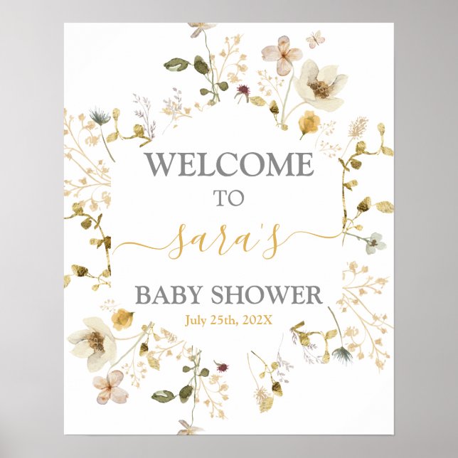Wildblume Spring Baby Shower Girl Begrüßungszeiche Poster (Vorne)