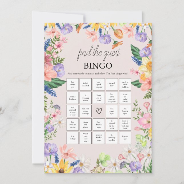 Wildblume Spring findet die Gast-Bingo-Game-Karte Einladung (Vorderseite)