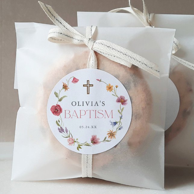 Wildblume Spring Floral Girl Taufe Party Runder Aufkleber (Von Creator hochgeladen)