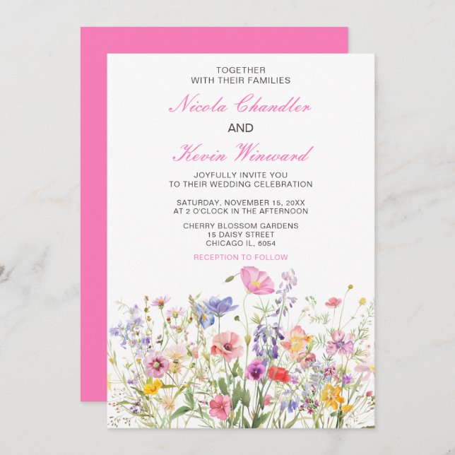 Wildblume Spring Floral Wedding Einladung (Vorne/Hinten)