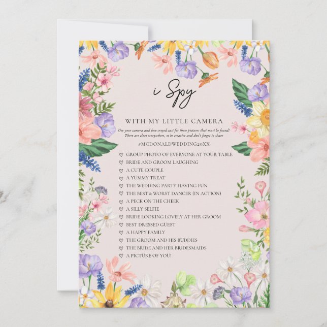 Wildblume Spring I Spy Wedding Game Card Einladung (Vorderseite)