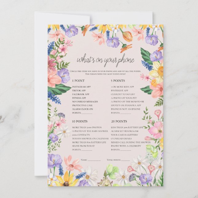 Wildblume Spring Was ist auf Ihrer Telefonkarte? Einladung (Vorderseite)
