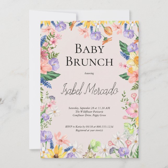 Wildblume Spring Watercolor Baby Brunch Einladung (Vorderseite)