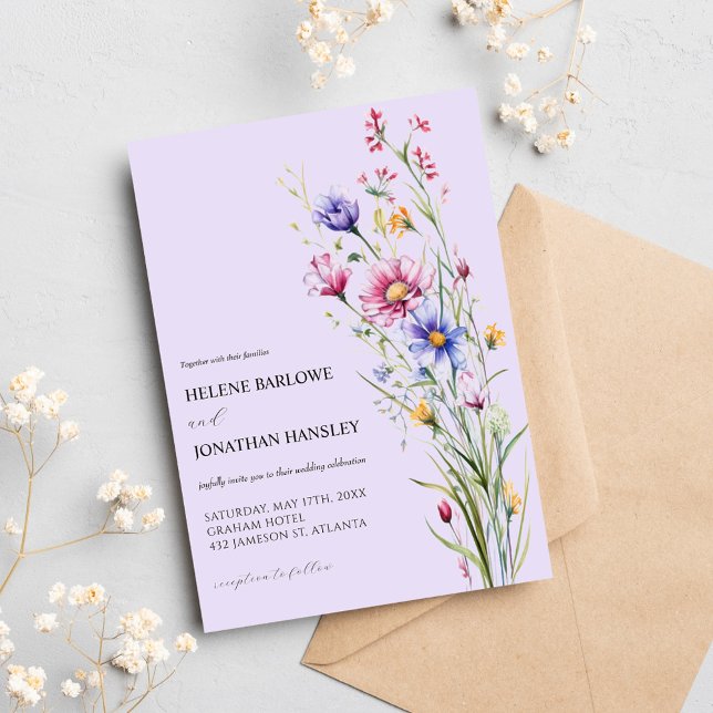 Wildblume Spring Watercolor Einladung (Spring Watercolor Wildflower Boho Elegant Wedding Invitation)