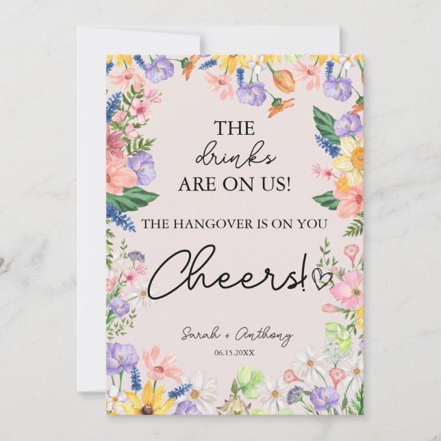 Wildblume Spring Wedding Bar Sign Card Einladung (Vorderseite)