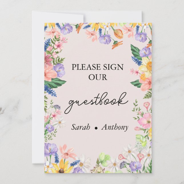 Wildblume Spring Wedding Guest Book Sign Card Einladung (Vorderseite)