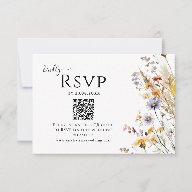 Wildblume Spring Wedding QR Code RSVP Karte (Vorderseite)