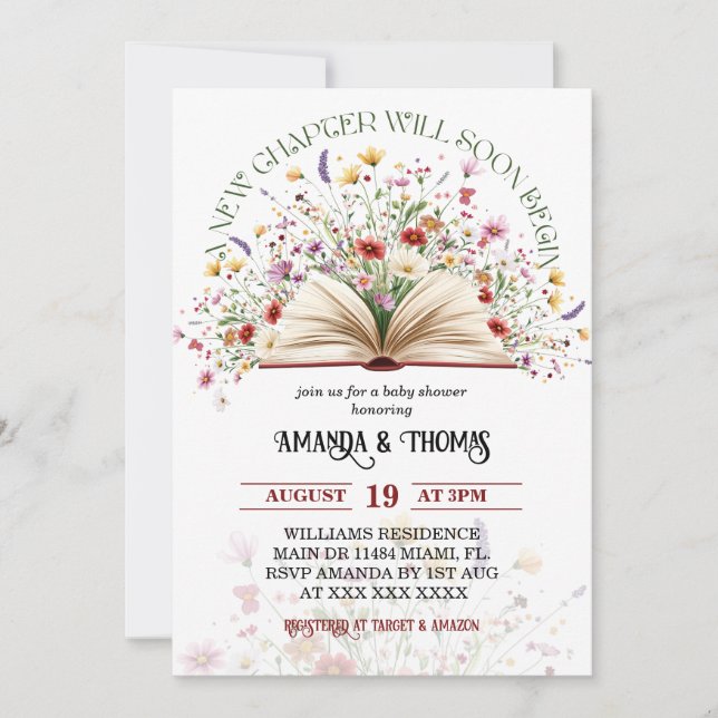 Wildblume Storybook Neue Kapitel Kinderdusche Einladung (Vorderseite)