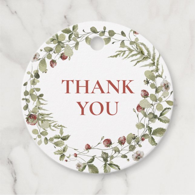 Wildblume Strawberry Summer Danke Baby Dusche Geschenkanhänger (Vorderseite)