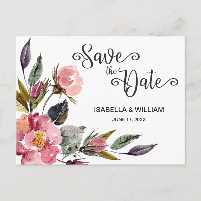 Wildblume Summer Boho Save the Date Hochzeit Ankündigungspostkarte (Vorderseite)