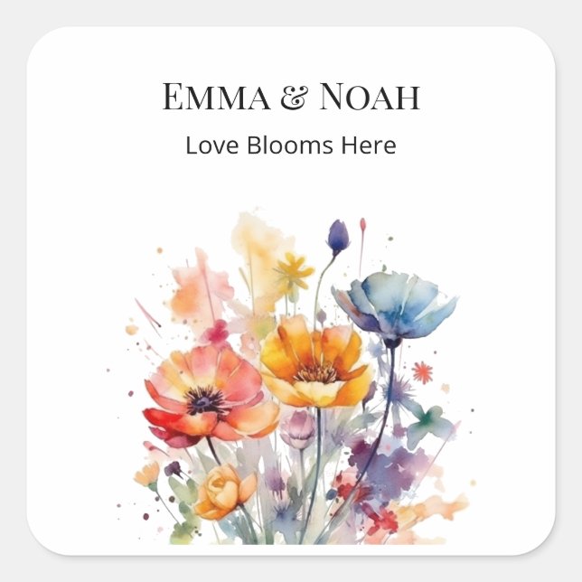 Wildblume Symphonie: Buntes Frühlingswasser Quadratischer Aufkleber (Vorderseite)