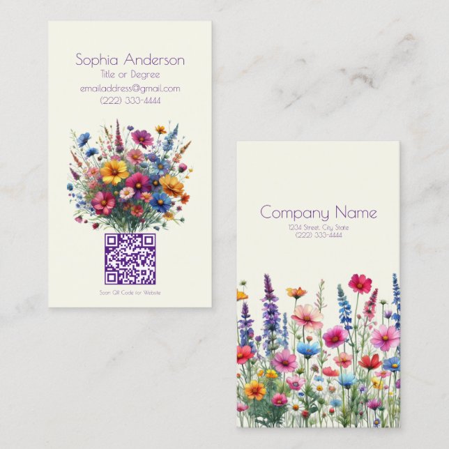 Wildblume Symphony-Cream-Business Cards Visitenkarte (Vorne/Hinten)