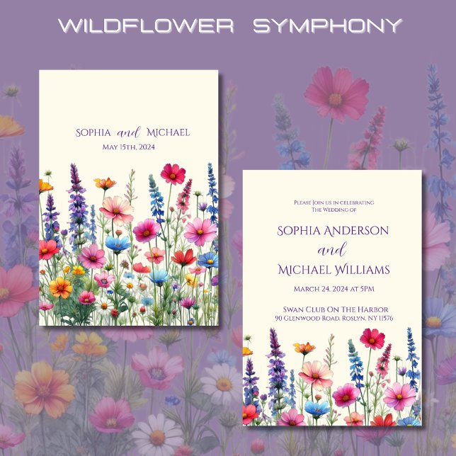 Wildblume Symphony Wedding Thema Einladung (Wildflower Symphony Wedding Invitations-Colorful, Rustic, Bohemian, Elegant, Country)