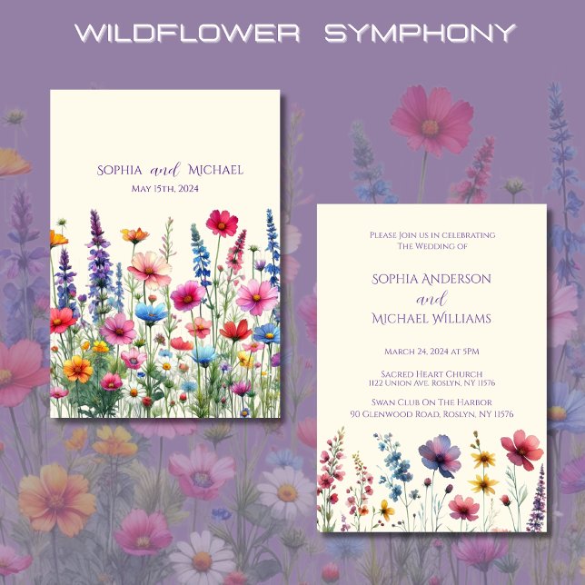 Wildblume Symphony Wedding Thema Einladung (Wildflower Symphony Wedding Invitation-Colorful, Country, Rustic, Bohemian, Elegant)