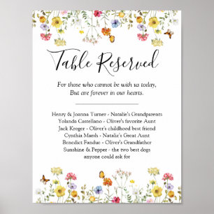 Wildblume-Tabelle vorbehaltenes Memorial Wedding S Poster
