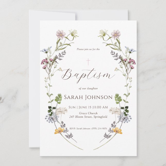 Wildblume Taufe Einladung (Vorderseite)