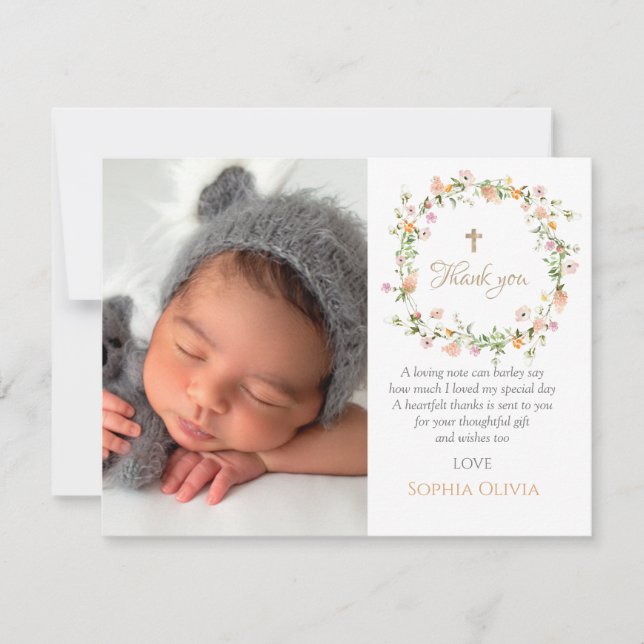  Wildblume Taufe Pink Girl Danke Karte (Vorderseite)