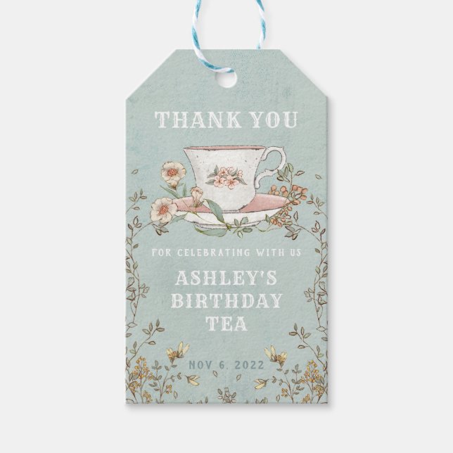 Wildblume Tea Party Danke Tags Geschenkanhänger (Vorderseite)
