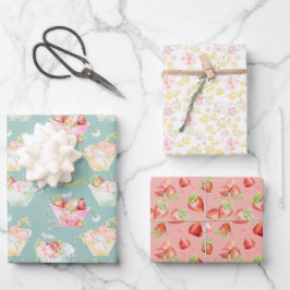 Wildblume Teacup Erdbeerfeld Kinderzimmer Geschenkpapier Set