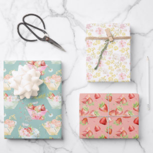 Wildblume Teacup Erdbeerfeld Kinderzimmer Geschenkpapier Set