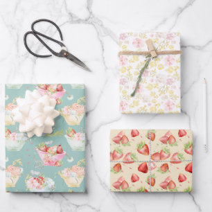 Wildblume Teacup Erdbeerfeld Kinderzimmer Geschenkpapier Set