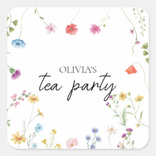 Wildblume Tee Party Brautparty Quadratischer Aufkleber