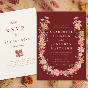 Wildblume Terracotta Hochzeit im Herbst Einladung