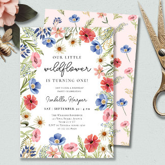 Wildblume Thema Mädchen 1. Geburtstag Einladung