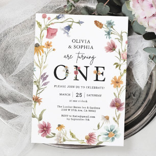 Wildblume Theme 1. Twins Geburtstagsparty Einladung