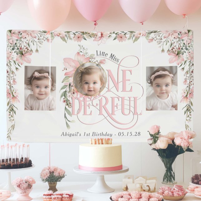 Wildblume Themed Miss Onederic Fotos Hintergrund Banner (Little Miss Onederful Themed, Wildflower design style. Birthday backdrop with photos.)