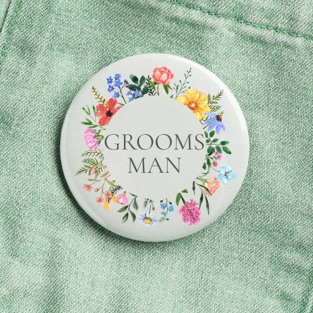 Wildblume Trauzeuge Hochzeit Button (Groomsman Wildflower Watercolor Floral Wreath Wedding Button
)