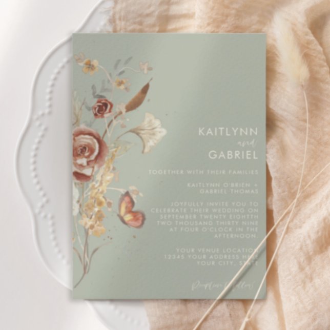 Wildblume-Trockenblumen-Watercolor-Hochzeit Einladung (Von Creator hochgeladen)