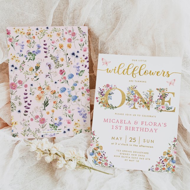 Wildblume Twin Girls Schwesterfest 1. Geburtstag Einladung (Von Creator hochgeladen)