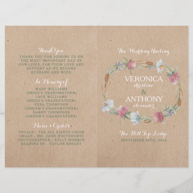 Wildblume über das Hochzeitsprogramm von Kraft (Vorderseite)