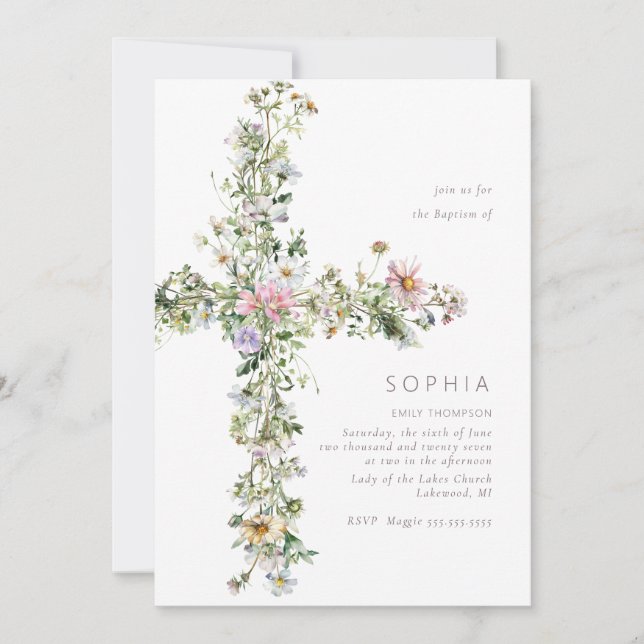 Wildblume überquert Taufe Christening Einladung (Vorderseite)