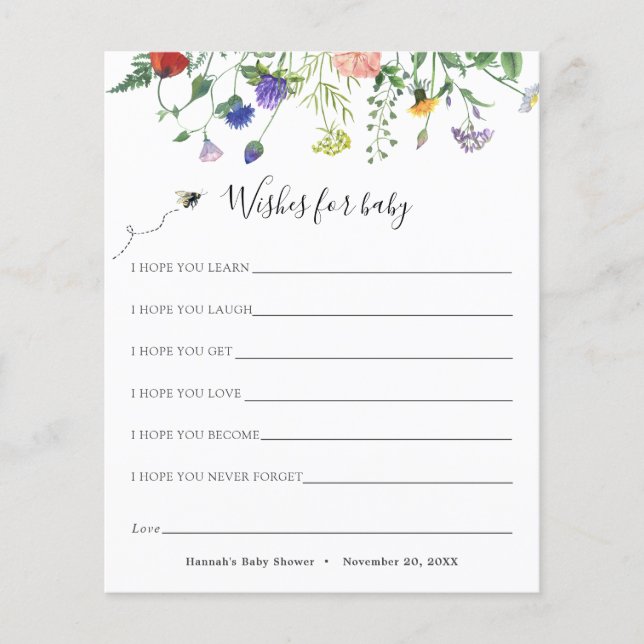 Wildblume und Bienenwünsche für Babykarte (Vorderseite)