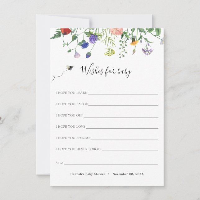 Wildblume und Bienenwünsche für Babykarte Einladung (Vorderseite)