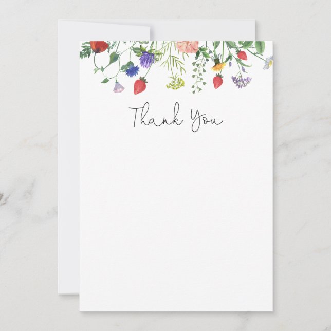 Wildblume und Erdbeeren Vielen Dank Dankeskarte (Vorderseite)