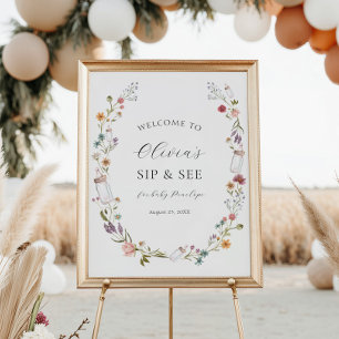 Wildblume und Flaschen Baby Sip & See Willkommen Poster