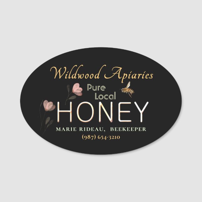 Wildblume- und Honigbienenpfeifermarke auf Black Namensschild (Vorderseite)