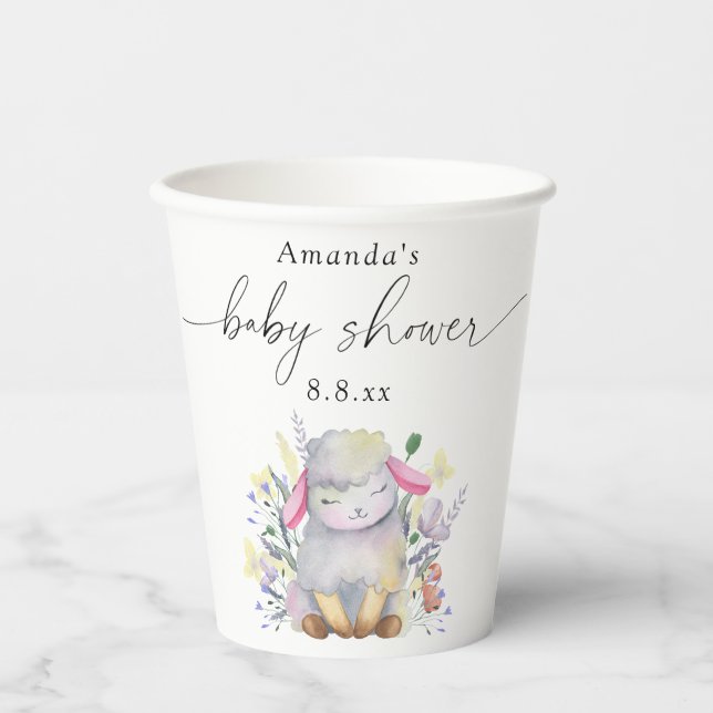 Wildblume und Lamm - Babydusche Pappbecher (Vorderseite)