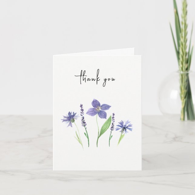 Wildblume und Lavendel Wasserfarbe Einfach Dankeskarte (Vorderseite)