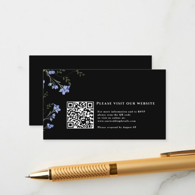 Wildblume und QR-Code für Hochzeiten Begleitkarte (Vorderseite/Rückseite Beispiel)