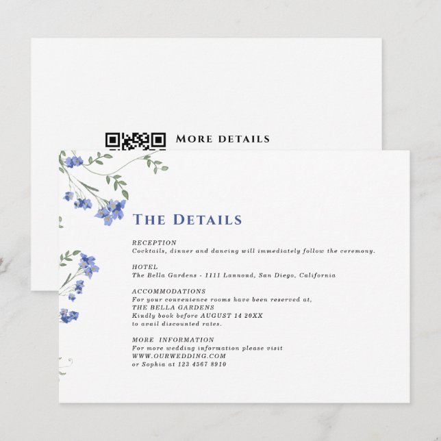 Wildblume und QR-Code für Hochzeiten Begleitkarte (Vorne/Hinten)