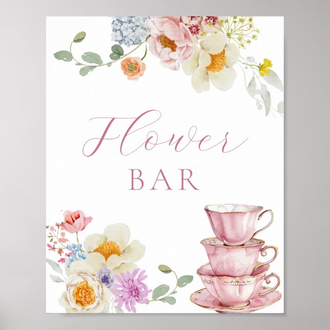 Wildblume und Rosa Teacups Blume Bar Poster (Vorne)