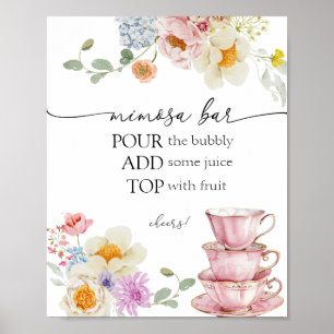 Wildblume und Rosa Teacups Mimosa Unterschreiben Poster