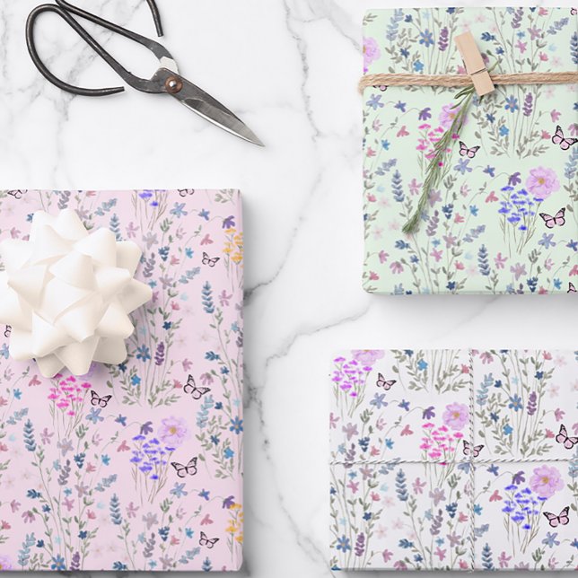 Wildblume und Schmetterlinge Blumengarten rosa Geschenkpapier Set (Von Creator hochgeladen)