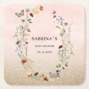 Wildblume und Schmetterlingsdusche Pa Rechteckiger Pappuntersetzer