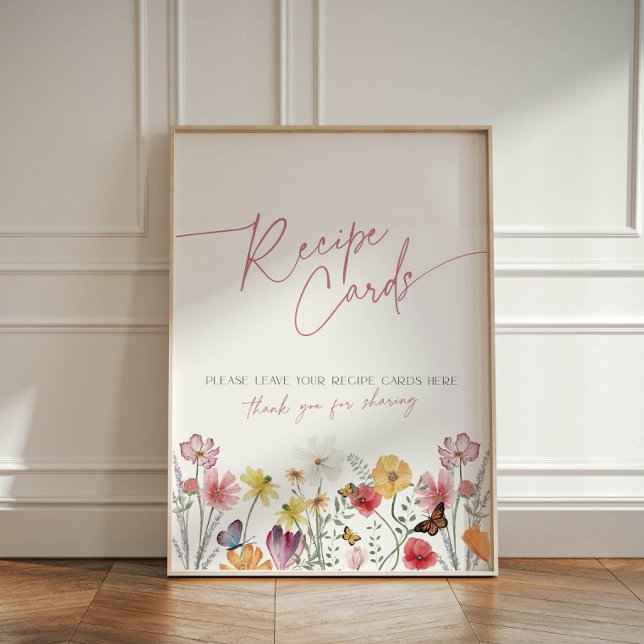 Wildblume- und Schmetterlingskarte Sockelschild (Recipe cards sign with butterflies and wildflowers)